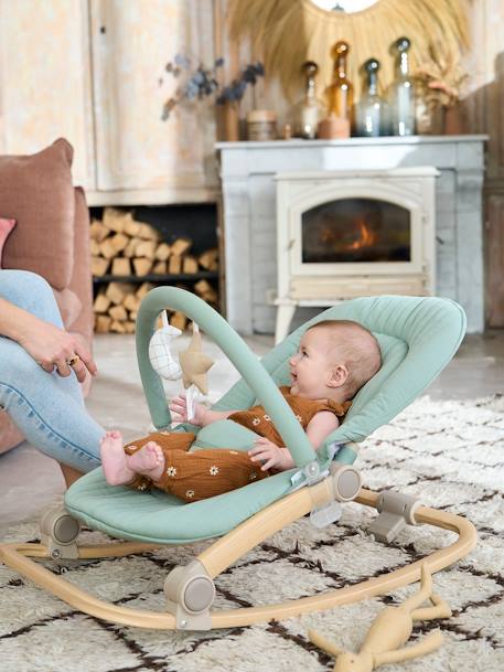 Transat avec arche Babydream beige imprimé+curry+gris/blanc+multicolore+tilleul - vertbaudet enfant 