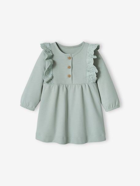 Robe bébé en molleton volants en broderie anglaise bleu grisé - vertbaudet enfant 
