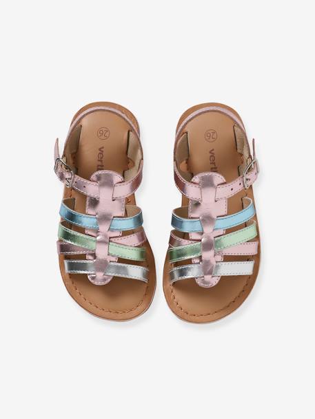 Leren kindersandalen met bandjes, kleuterschoolcollectie lila - vertbaudet enfant 
