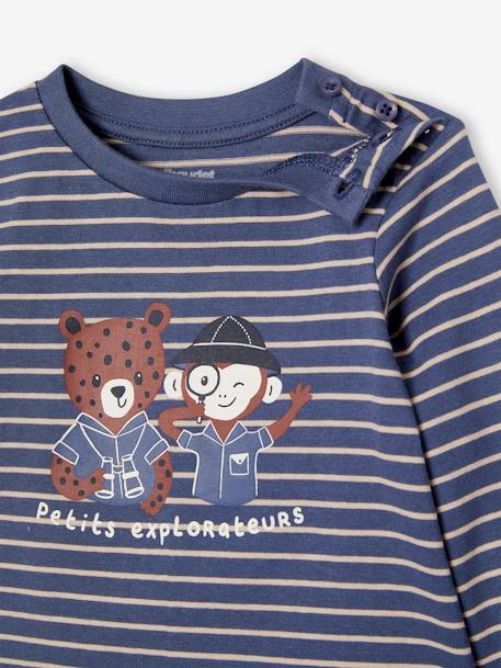 Ensemble bébé tee-shirt et pantalon en molleton indigo+rayé / caramel - vertbaudet enfant 