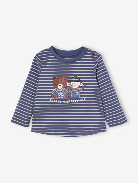 Ensemble bébé tee-shirt et pantalon en molleton indigo+rayé / caramel - vertbaudet enfant 