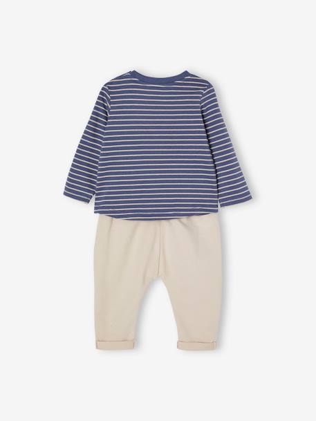 Ensemble bébé tee-shirt et pantalon en molleton indigo+rayé / caramel - vertbaudet enfant 
