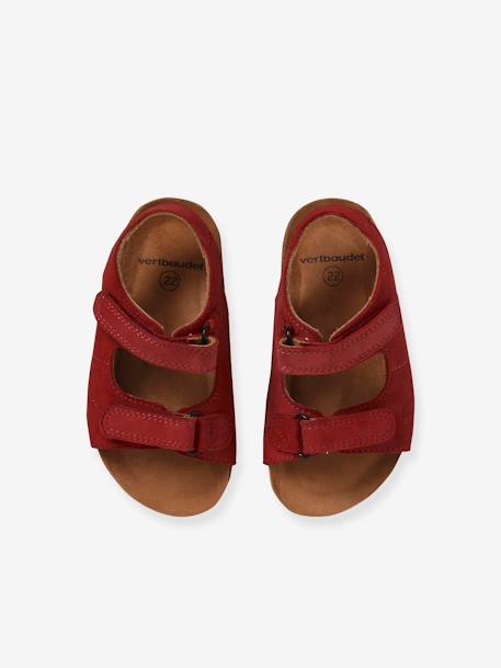 Babysandalen voor jongens van leer met klittenband beige, bedrukt+rood - vertbaudet enfant 