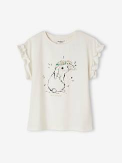 -Meisjes-T-shirt met iriserend motief en korte mouwen met ruches