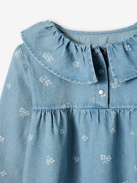 Meisjeshemd van denim met gebloemde kraag double stone - vertbaudet enfant 