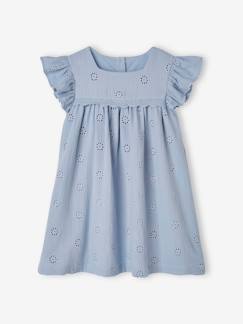 -Robe fille gaze de coton brodée fleurs