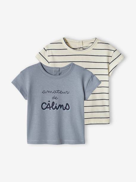 bedrag Uil rijst Set van 2 T-shirts voor baby, met korte mouwen - grijsblauw, Baby