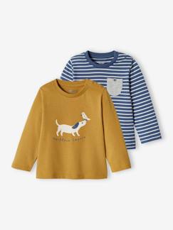 Baby-T-shirt, coltrui-T-shirt-Set van 2 shirts met dierenmotief en strepen