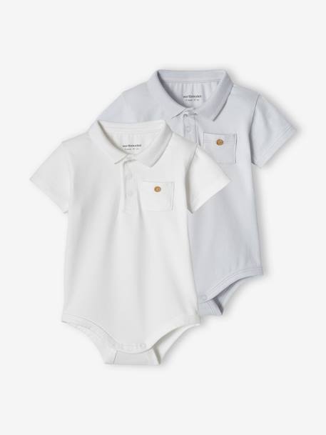 Lot de 2 bodies bébé naissance ouverture polo bleu ciel+écru - vertbaudet enfant 