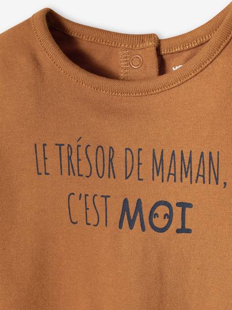 T-shirt met lange mouwen en tekst voor baby's karamel+lichtblauw+wit - vertbaudet enfant 