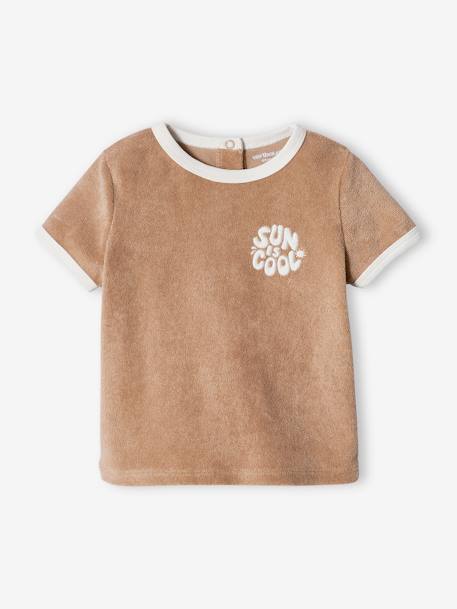 Badstoffen babyset met T-shirt en short blauw, gestreept+taupe - vertbaudet enfant 