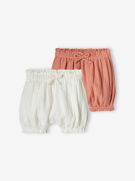 Lot de 2 bloomers bébé naissance en gaze de coton blanc - vertbaudet enfant 