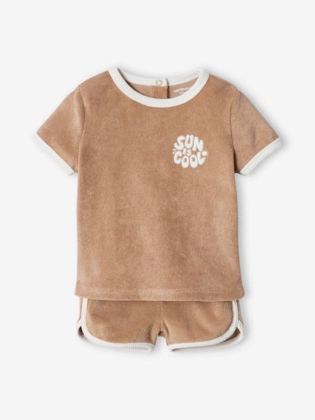 Badstoffen babyset met T-shirt en short blauw, gestreept+taupe - vertbaudet enfant 