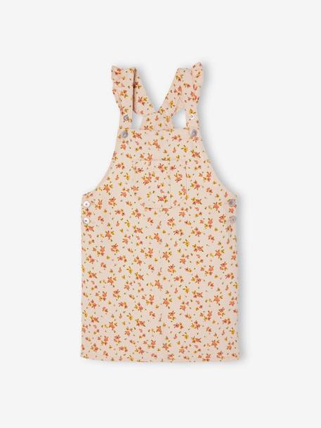 Robe-salopette à fleurs bretelles à volants gris perle - vertbaudet enfant 