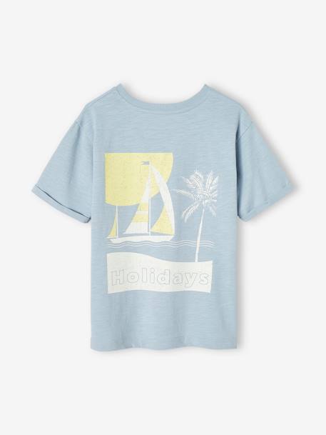 Jongens-T-shirt met groot bootmotief op de rug hemelsblauw - vertbaudet enfant 