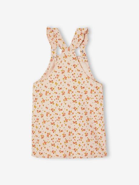 Robe-salopette à fleurs bretelles à volants gris perle - vertbaudet enfant 