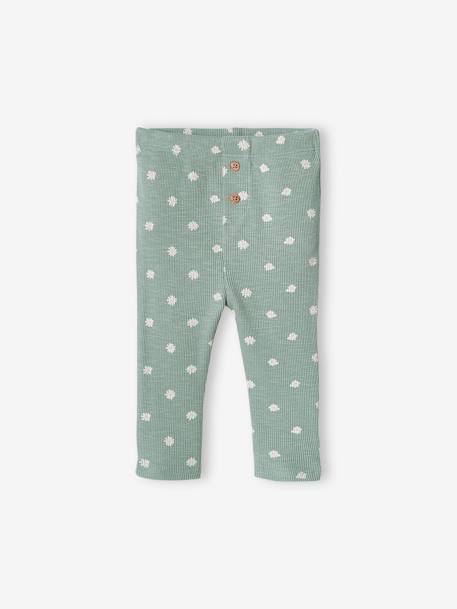 Effen geribbelde legging voor baby saliegroen+vanille - vertbaudet enfant 