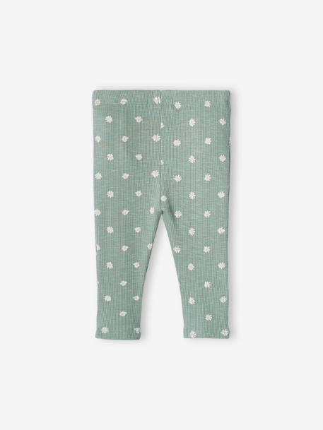 Effen geribbelde legging voor baby saliegroen+vanille - vertbaudet enfant 