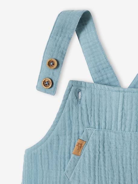 Newborn salopette van gevoerd hydrofiel katoen beige+blauwgroen+gebleekt denim - vertbaudet enfant 