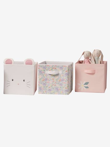 Lot de 3 bacs de rangement Souris Champêtre blanc imprimé - vertbaudet enfant 