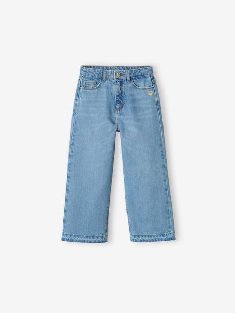 Jean fille large bas effiloché denim bleached+stone - vertbaudet enfant 