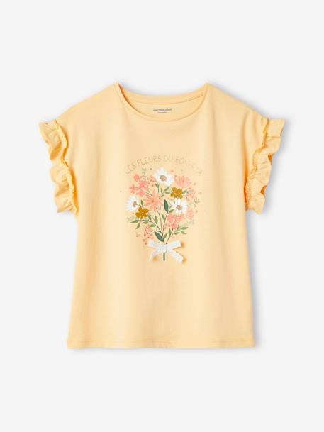 T-shirt fille motif fantaisie manches courtes volantées anthracite+jaune pâle+marine+rose pâle - vertbaudet enfant 