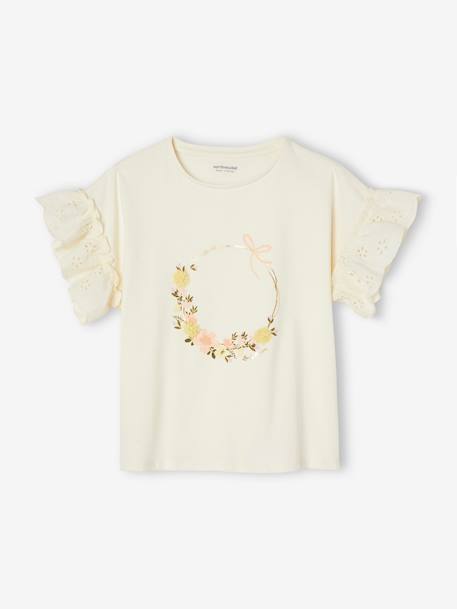 Meisjesshirt met kroonmotief en glimmende details ecru - vertbaudet enfant 