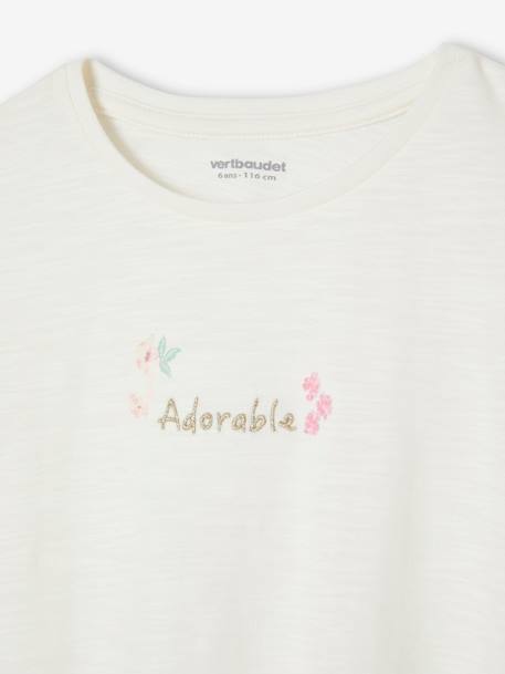 Geborduurd meisjes-T-shirt met 'adorable', korte mouwen, gesmokt ecru - vertbaudet enfant 