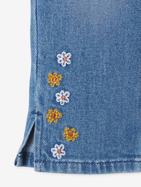 Denim Capri broek met geborduurde bloemen voor meisjes stone - vertbaudet enfant 
