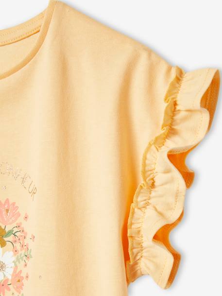Meisjes-T-shirt met iriserend motief en korte mouwen met ruches antraciet+lichtgeel+lichtroze+marineblauw - vertbaudet enfant 