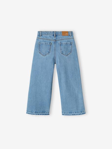 Jean fille large bas effiloché denim bleached+stone - vertbaudet enfant 