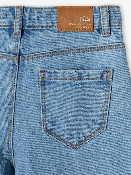 Jean fille large bas effiloché denim bleached+stone - vertbaudet enfant 