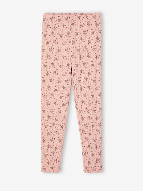 Legging à fleurs maille pointelle fille rose poudré - vertbaudet enfant 
