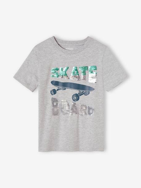 Jongensshirt met pailletten gemêleerd grijs - vertbaudet enfant 