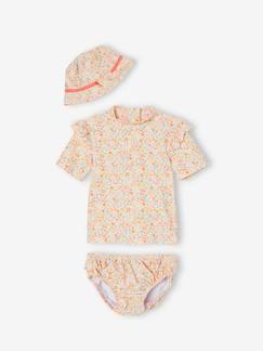 Baby-Badpak, strandaccessoires-Meisjesbaby UV-bescherming zwemset T-shirt + slipje + hoedje met liberty print