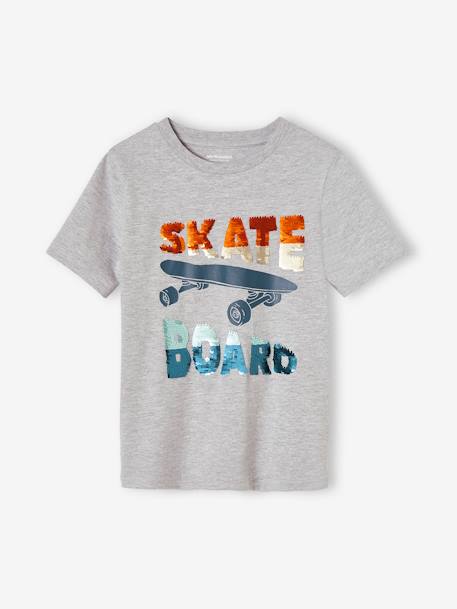 Jongensshirt met pailletten gemêleerd grijs - vertbaudet enfant 