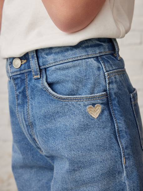Jean fille large bas effiloché denim bleached+stone - vertbaudet enfant 