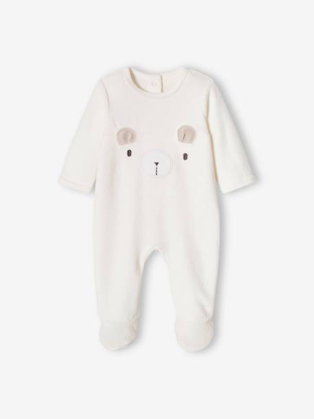 Pyjama bébé mixte en velours ours écru - vertbaudet enfant 