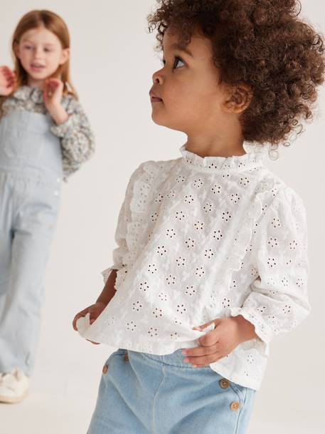 Blouse bébé broderie anglaise à volants blanc+bleu ciel+rose bonbon - vertbaudet enfant 