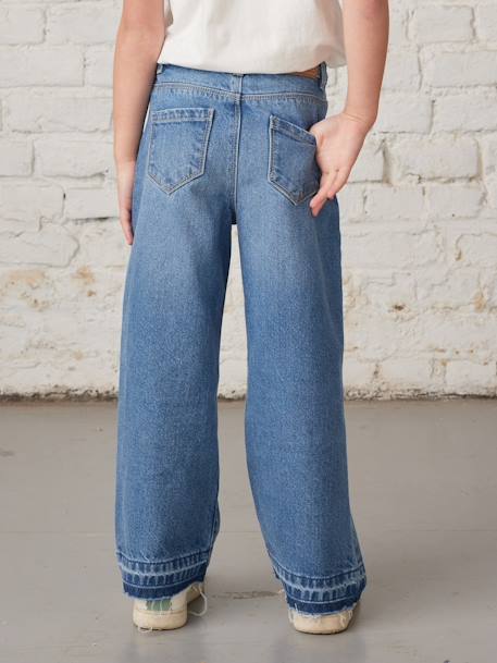 Jean fille large bas effiloché denim bleached+stone - vertbaudet enfant 