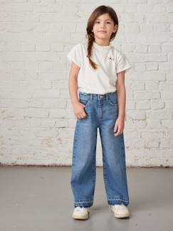Meisje-Wijde meisjesjeans met rafels aan de onderkant