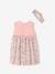 Jurk met bijpassende haarband babymeisje beige+donkergroen met print+roze (poederkleur) - vertbaudet enfant 
