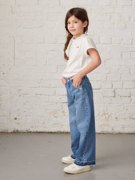 Jean fille large bas effiloché denim bleached+stone - vertbaudet enfant 