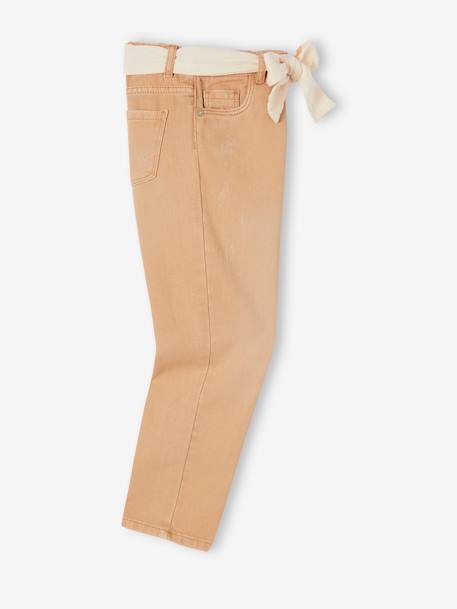 Pantalon Mom et sa ceinture en gaze de coton fille moutarde+pêche+rose+rouge - vertbaudet enfant 
