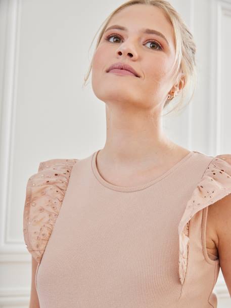 T-shirt bi-matière de grossesse beige poudré - vertbaudet enfant 