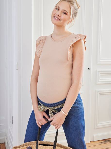 T-shirt bi-matière de grossesse beige poudré - vertbaudet enfant 