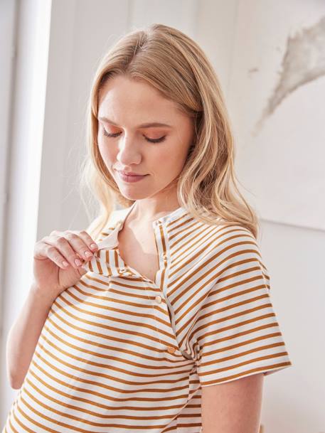 T-shirt voor zwangerschaps- en borstvoeding in maritieme stijl karamel - vertbaudet enfant 