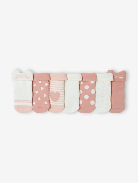Set van 7 paar sokjes voor meisjesbaby's met kat. rozen - vertbaudet enfant 