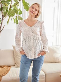 Zwangerschapskleding-Overhemd, tuniek-Zwangerschaps- en borstvoedingsblouse met stippenprint