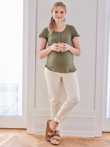 T-shirt met kanten details voor zwangerschap en borstvoeding olijf - vertbaudet enfant 